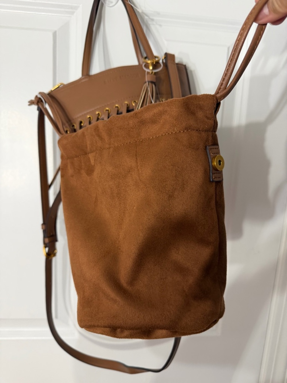 Steve Madden Tan Fringe Bucket Bag Adjustable Strap Detachable Insert Crossbody - Picture 11 of 15